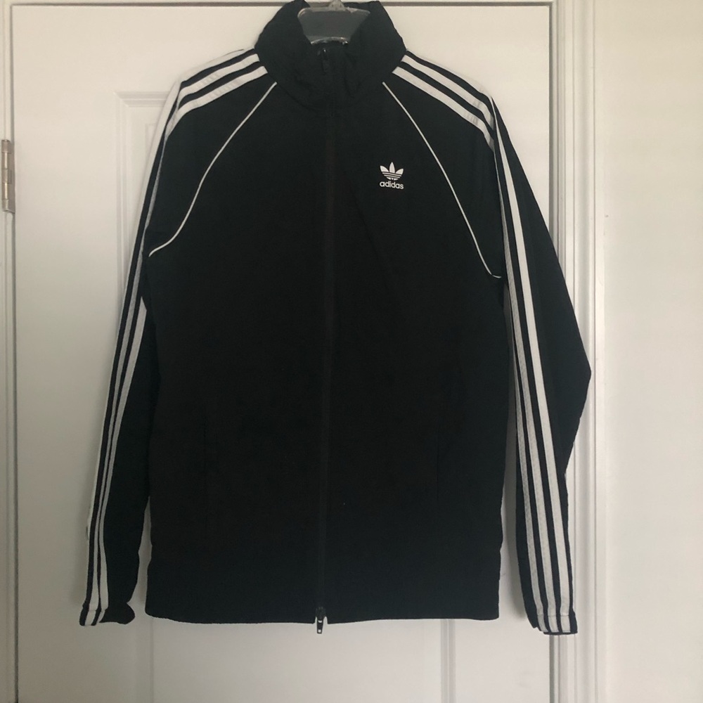Adidas Black Windbreaker with Hideaway Hood